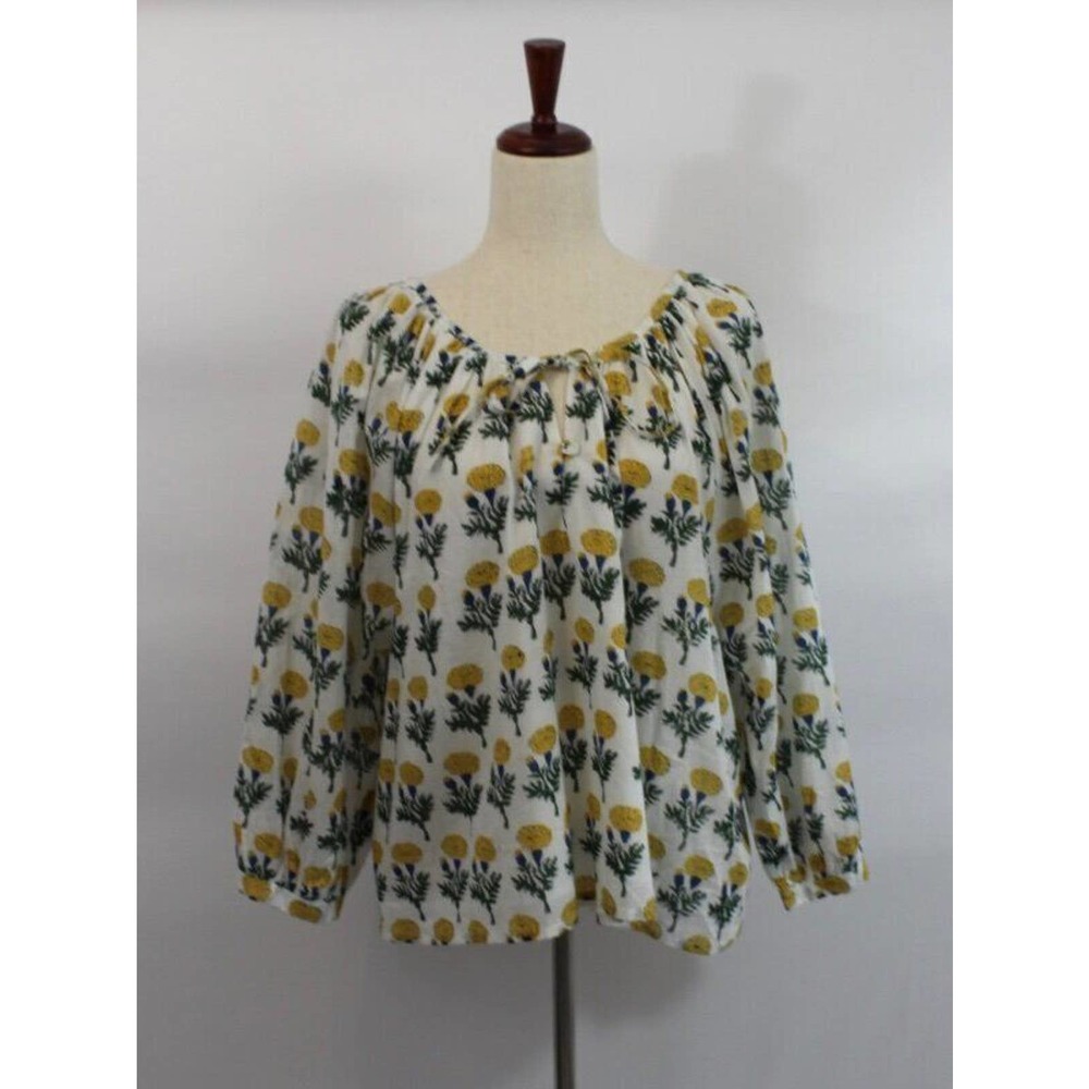 Emerson Fry White Peasant Blouse with Yellow Floral Print